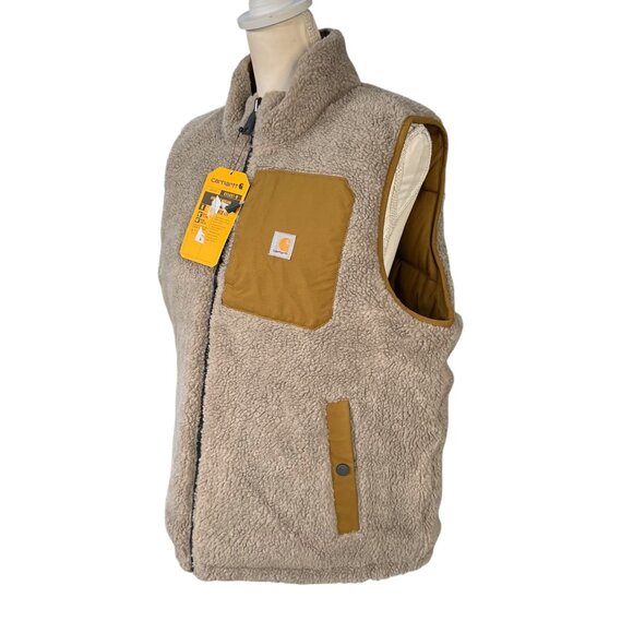 Carhartt Women's NWT Montana Puffer Reversible Sherpa Insulated Vest Tan Size Me - Picture 5 of 9